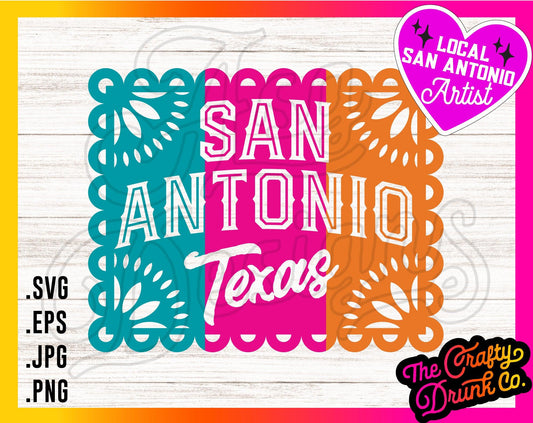 San Antonio Texas Papel Picado in Spurs Colors Fiesta | Poster