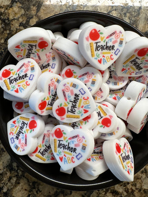 Teacher Heart Silicone Focal - A Friend In Bead (is a friend indeed)