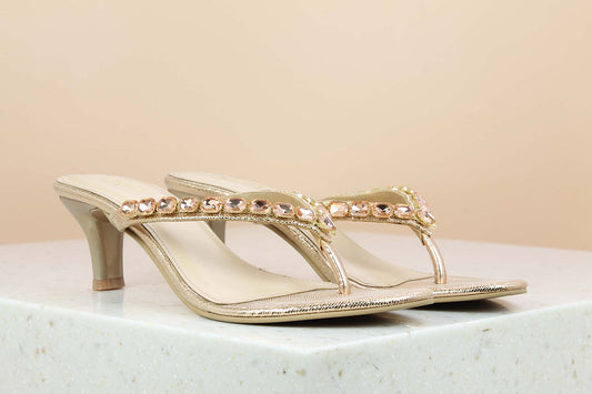 Women Rose Gold Embellished Ethnic Block Heels – Inc5 Shoes