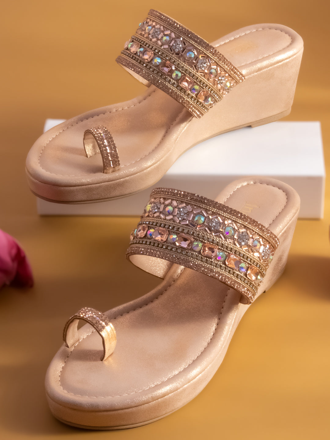 Crystal-Embellished Low Wedge Sandals | David's Bridal