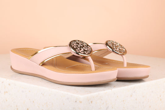 Buy Now,Women Peach Embellished Comfort Sandals – Inc5 Shoes