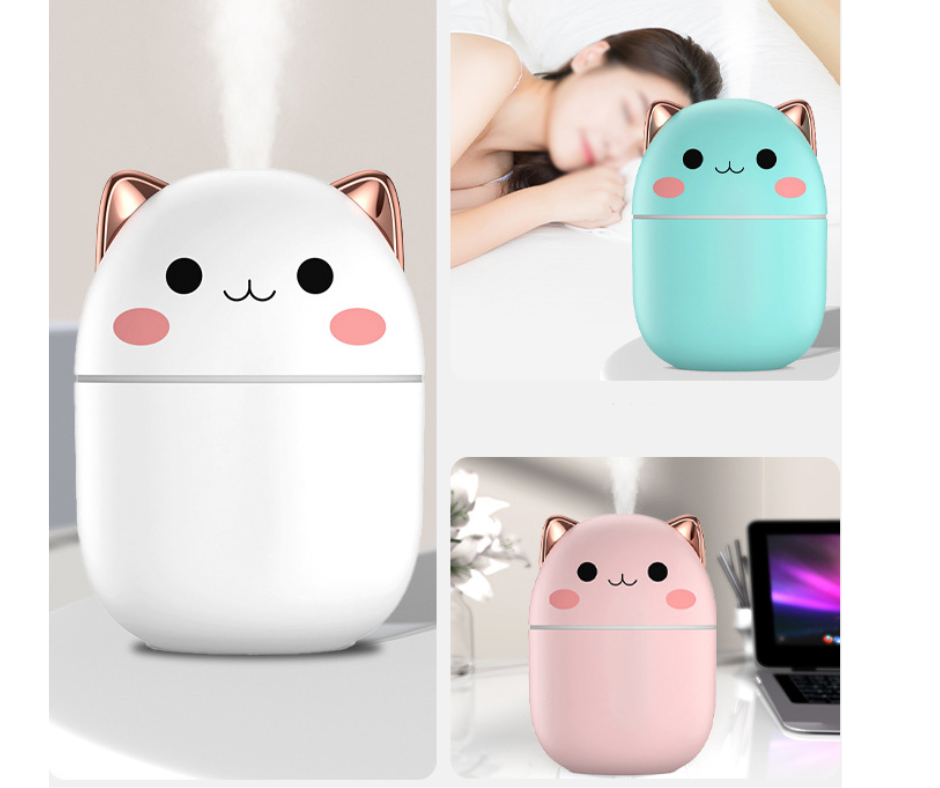 Umidificador de ar e Aroma difusor de Gatinho com Luz Noturna. – Chaay Chás  e Pedras