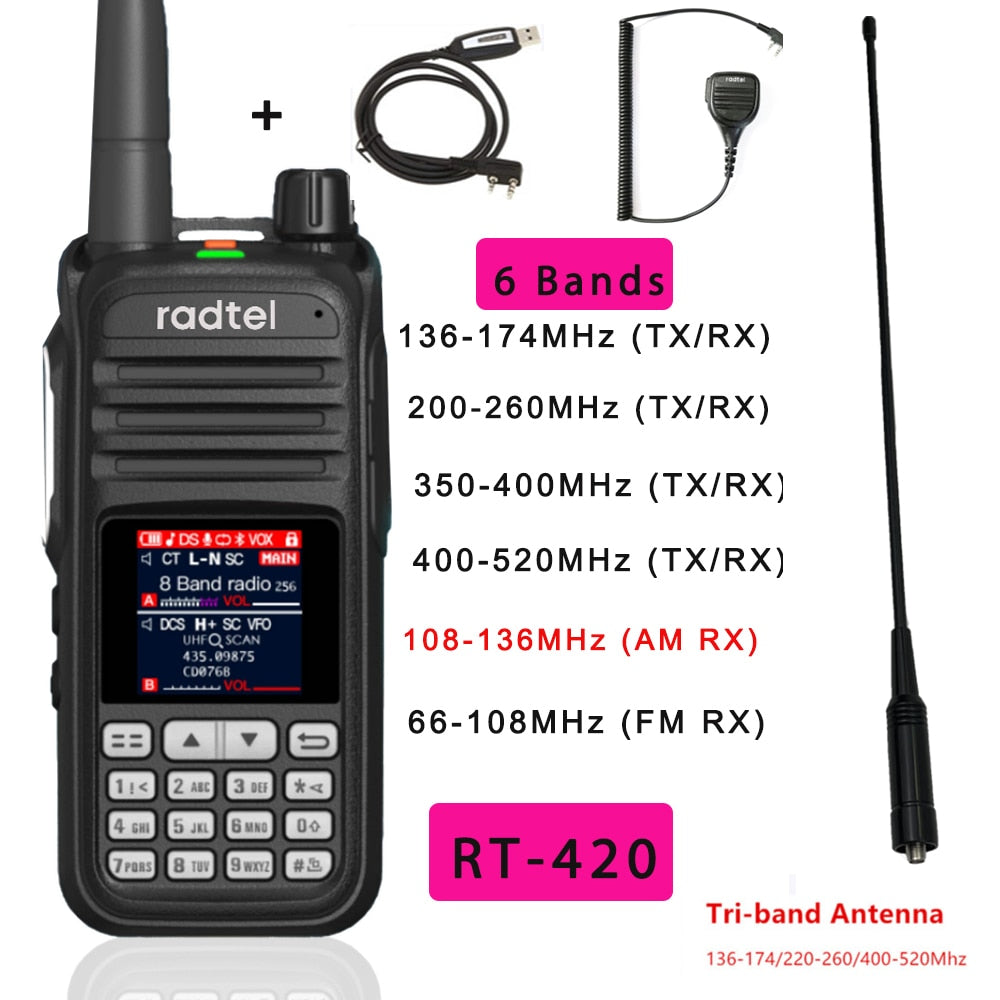 Radtel RT-420 6 Bands Amateur Ham Two Way Radio 256CH Air Band Walkie