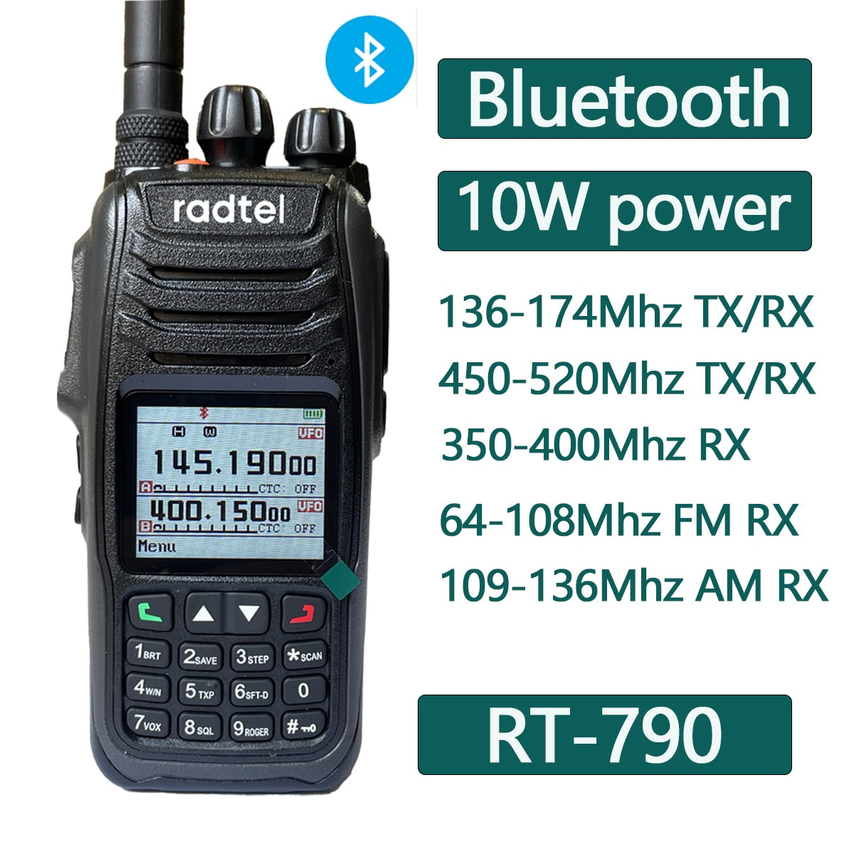 Radtel RT-790 Bluetooth Walkie Talkie 10W Amateur Ham Radio Station wi