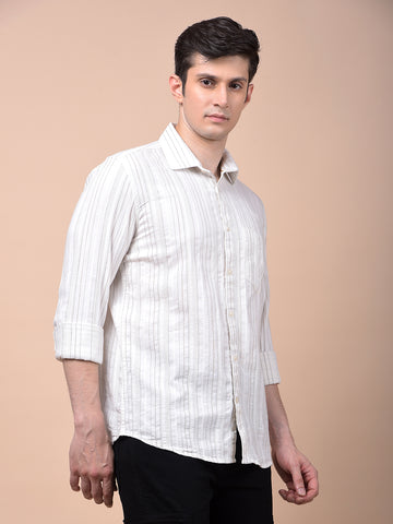 White Vertical Stripes 100% Cotton Shirt