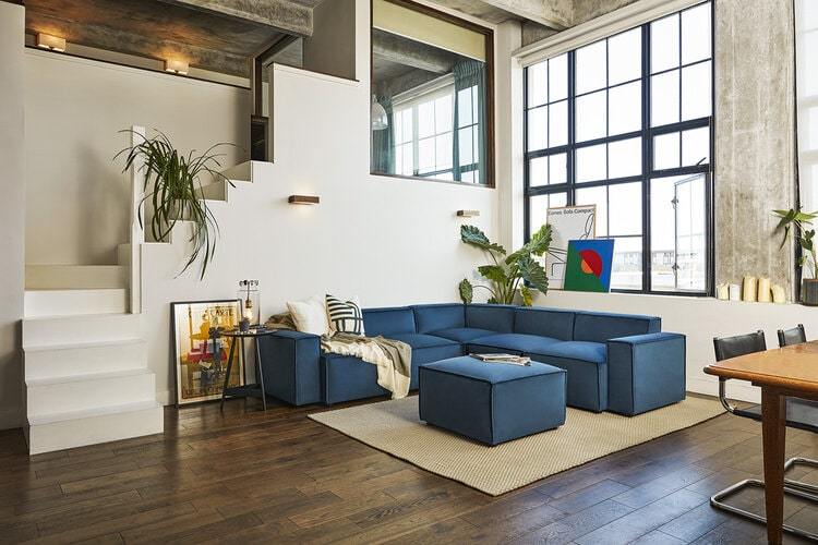 Blue velvet sofa and ottoman - Swyft Model 03.jpg