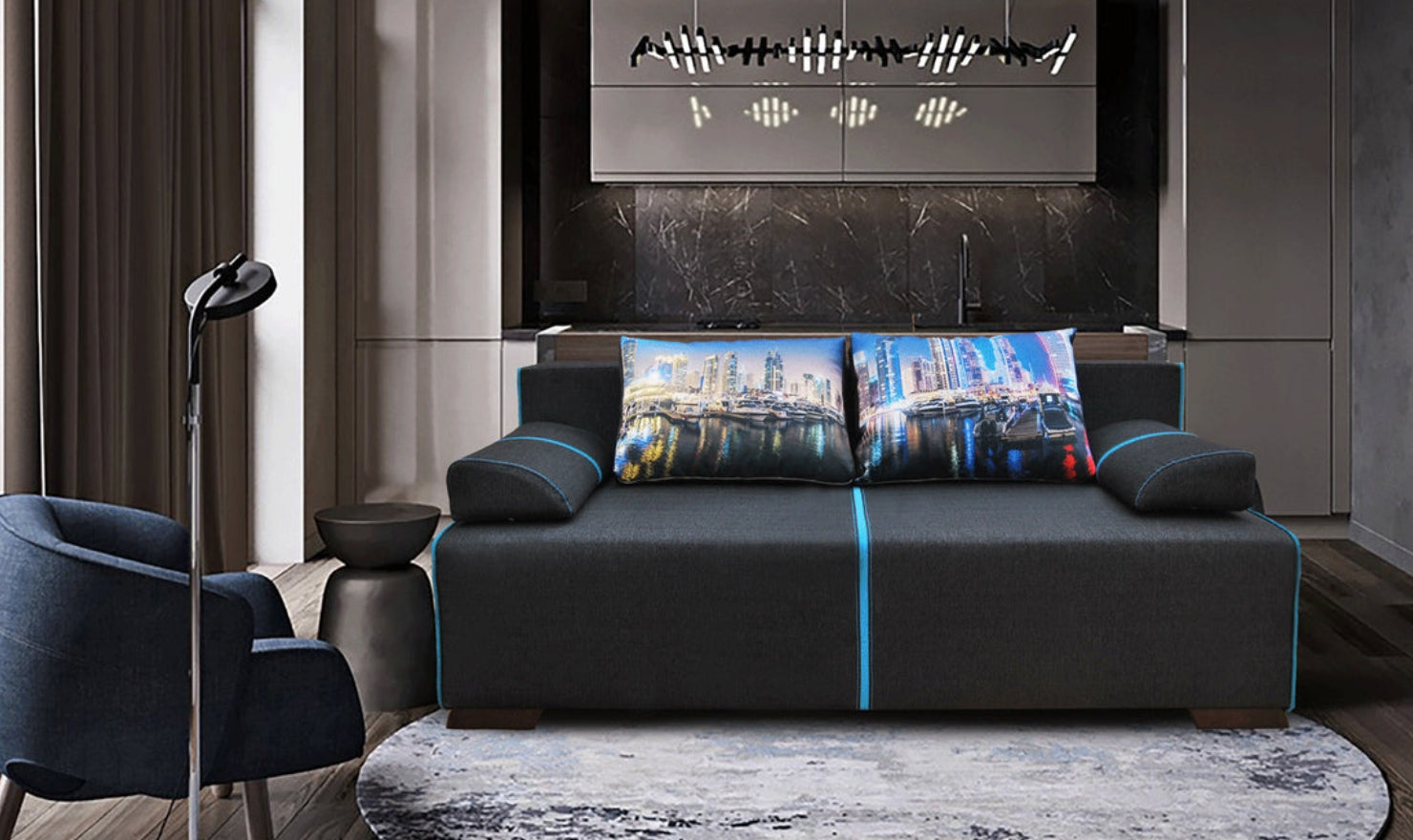 Broadway Dark Gray Fabric Sofa Bed with Storage