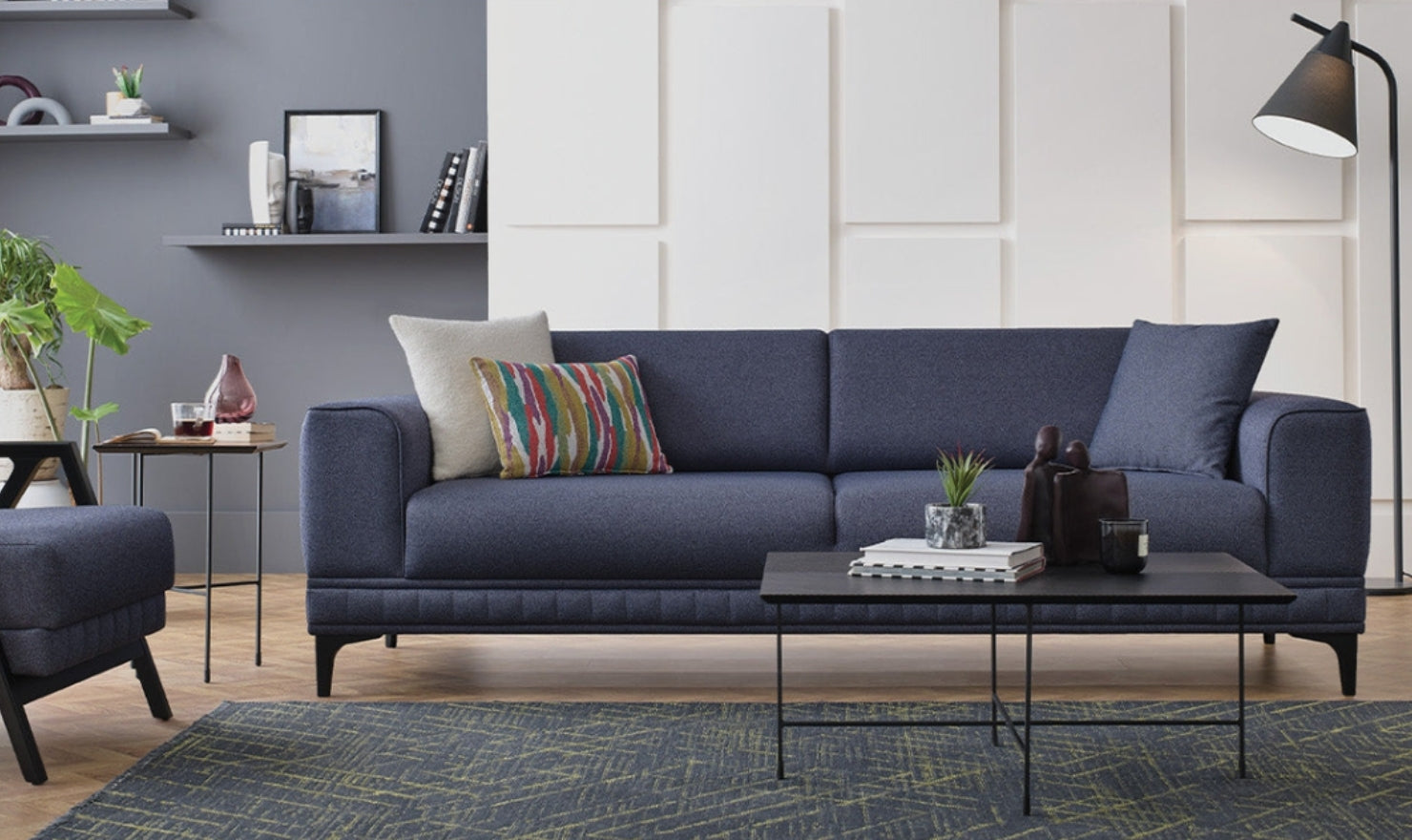 Pavia 3-Seater Navy Blue Sofa Bed With Track Arm