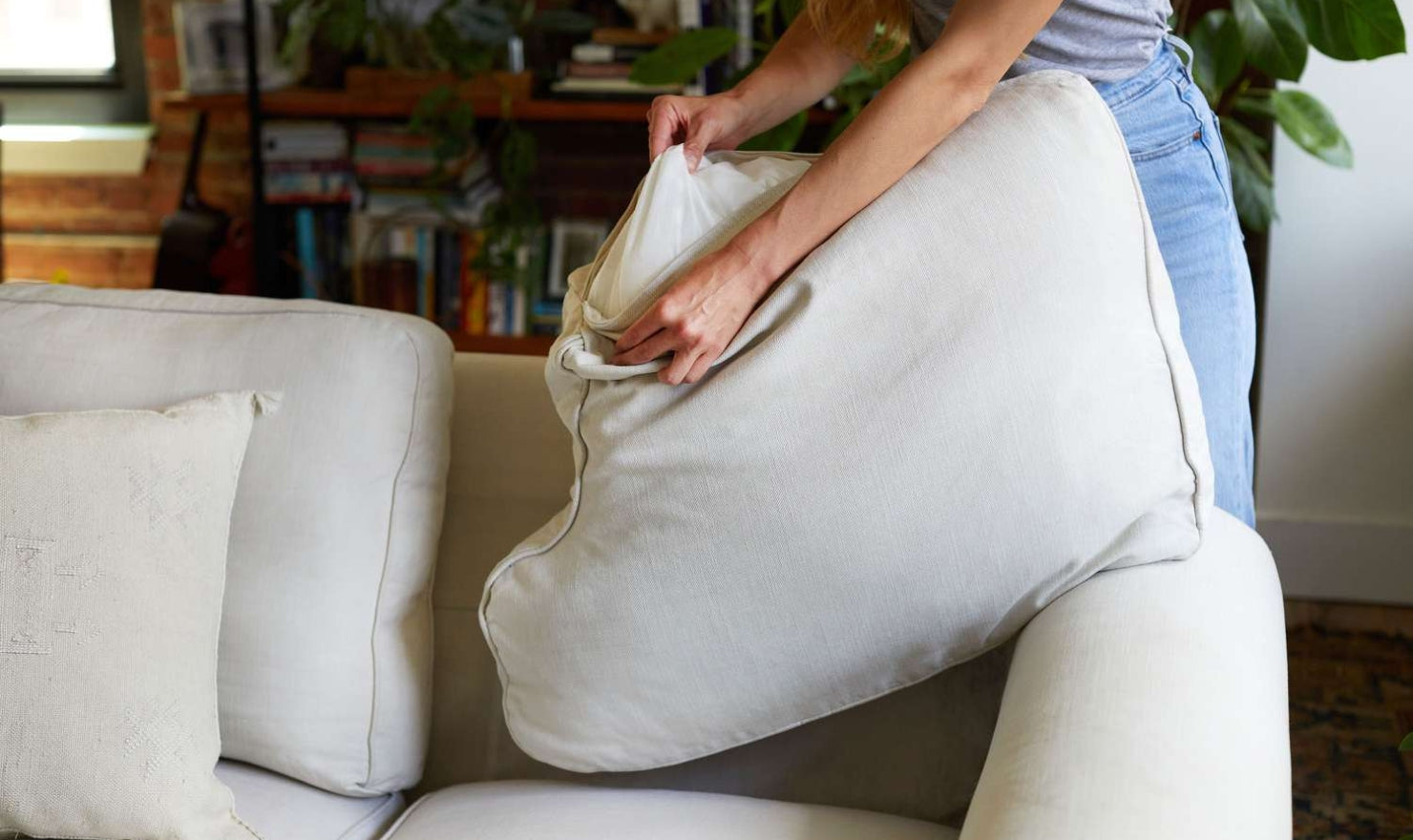 TIPS TO TAKE APART A SLEEPER SOFA FOR MOVING - Start by removing the cushions