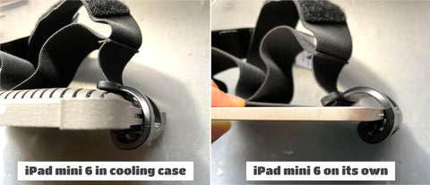 MyClip holding an iPad mini 6 with and without the cooling case