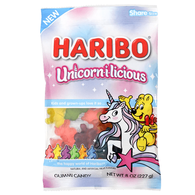 haribo unicorn i licioius gummi candy peg bag 5oz 12 ct novelty 977525