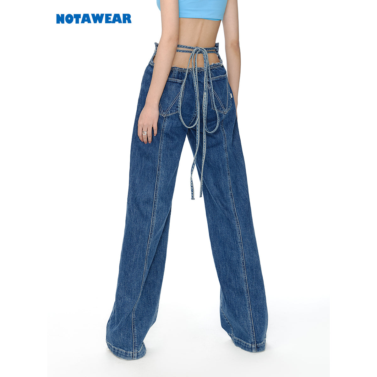 NotaWear Back Tie Denim Pants Blue