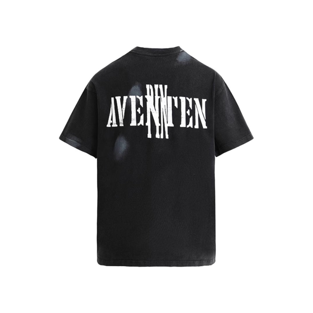 Aventen Pin Printed Slogan Washed Vintage T-Shirt Black