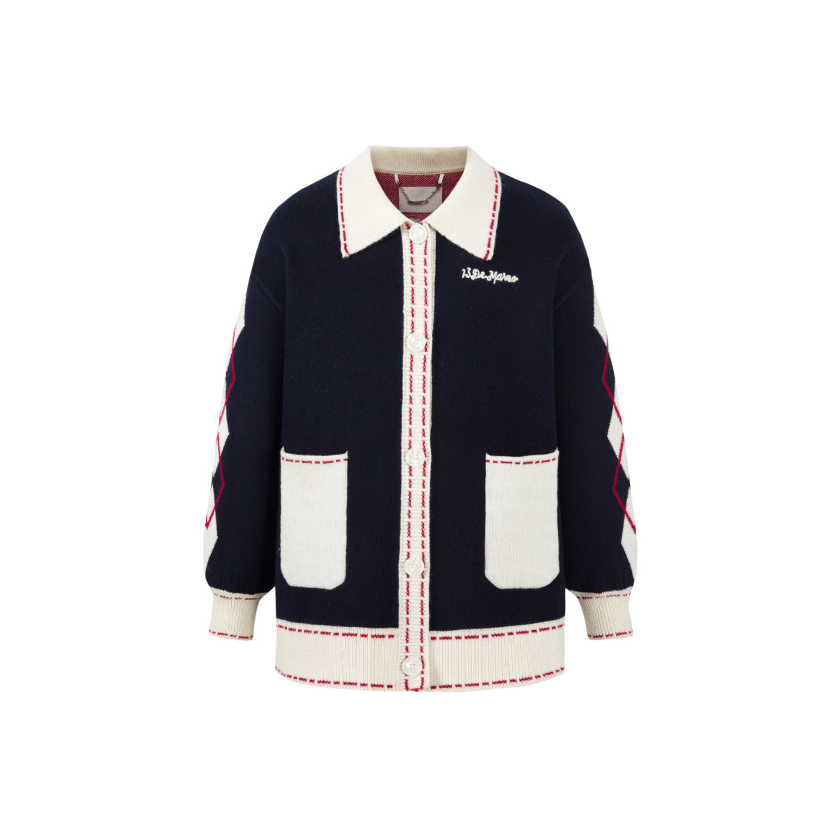 13De Marzo Plush Bear Color Blocked Lapel Cardigan