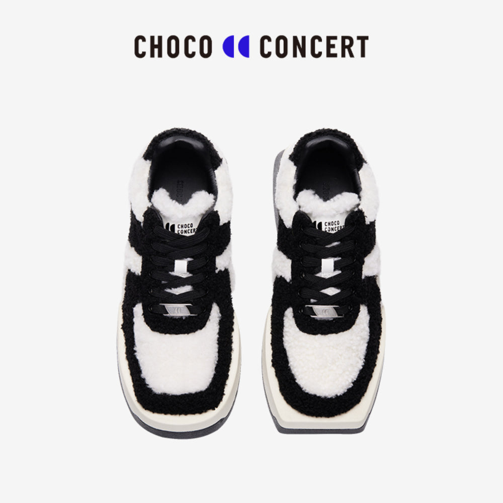 Choco Concert Mis-Matched Fleece Square Toe Sneaker Black