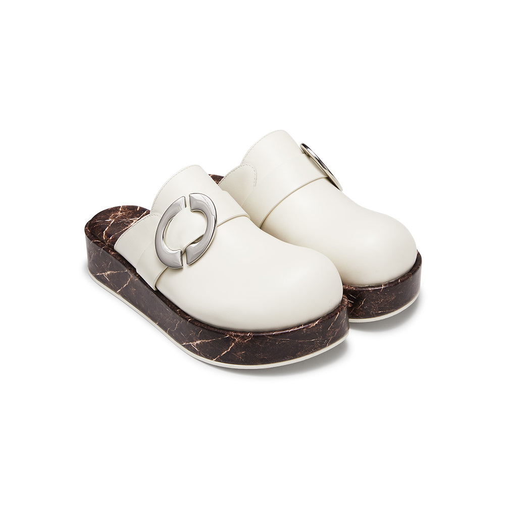 Lost In Echo Round Toe Thick Sole Mule Slipper White