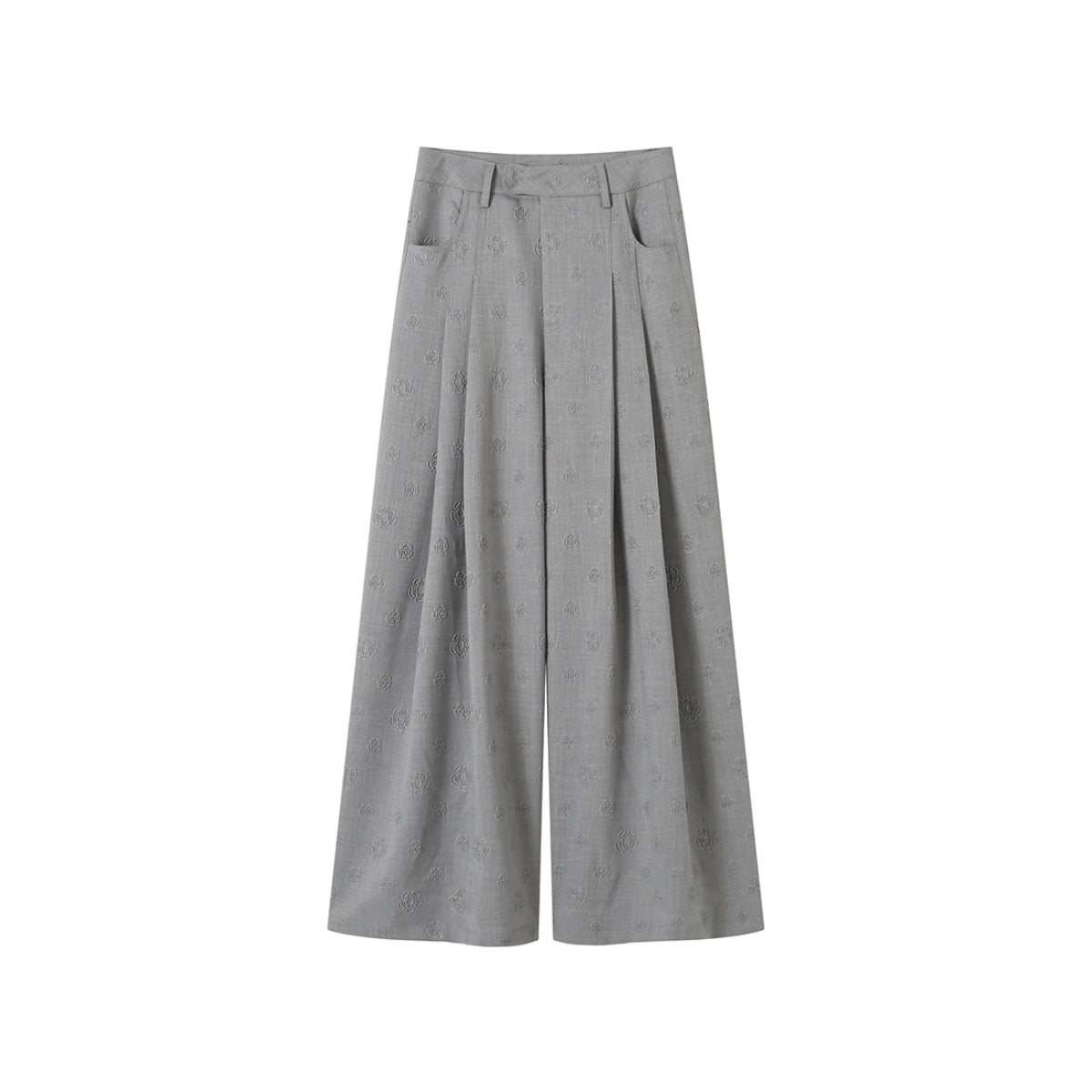 SomeSowe Floral Embossed High-Waisted Wide-Leg Pants Grey