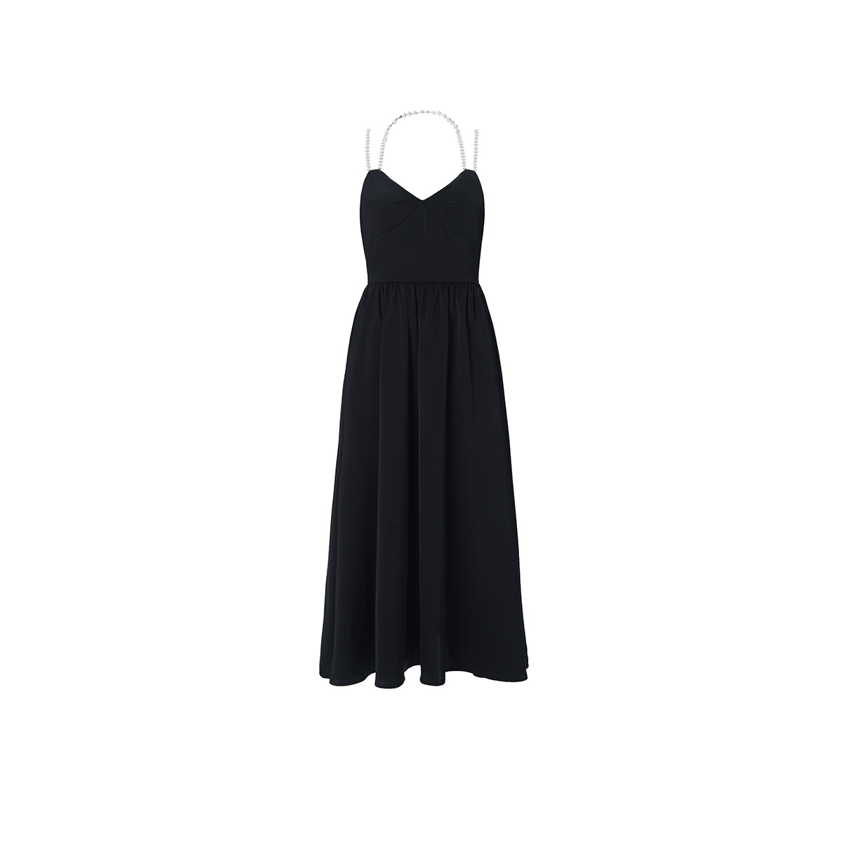 Diana Vevina Backless Pearl Chain Sling Dress Black