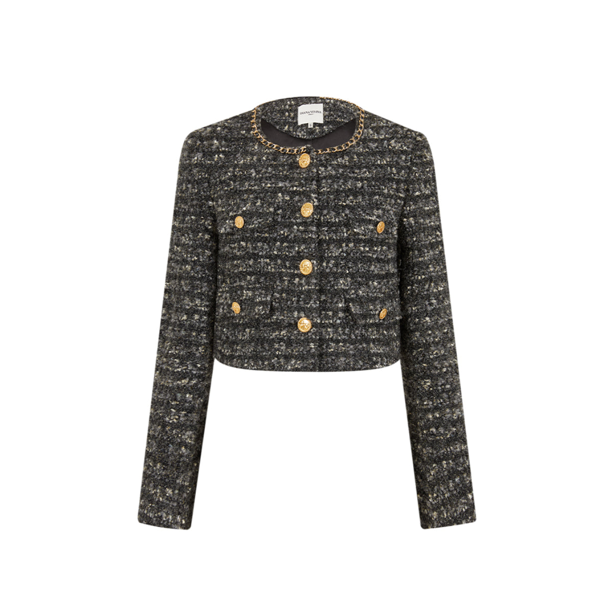 Diana Vevina Metal Button Tweed Jacket Black