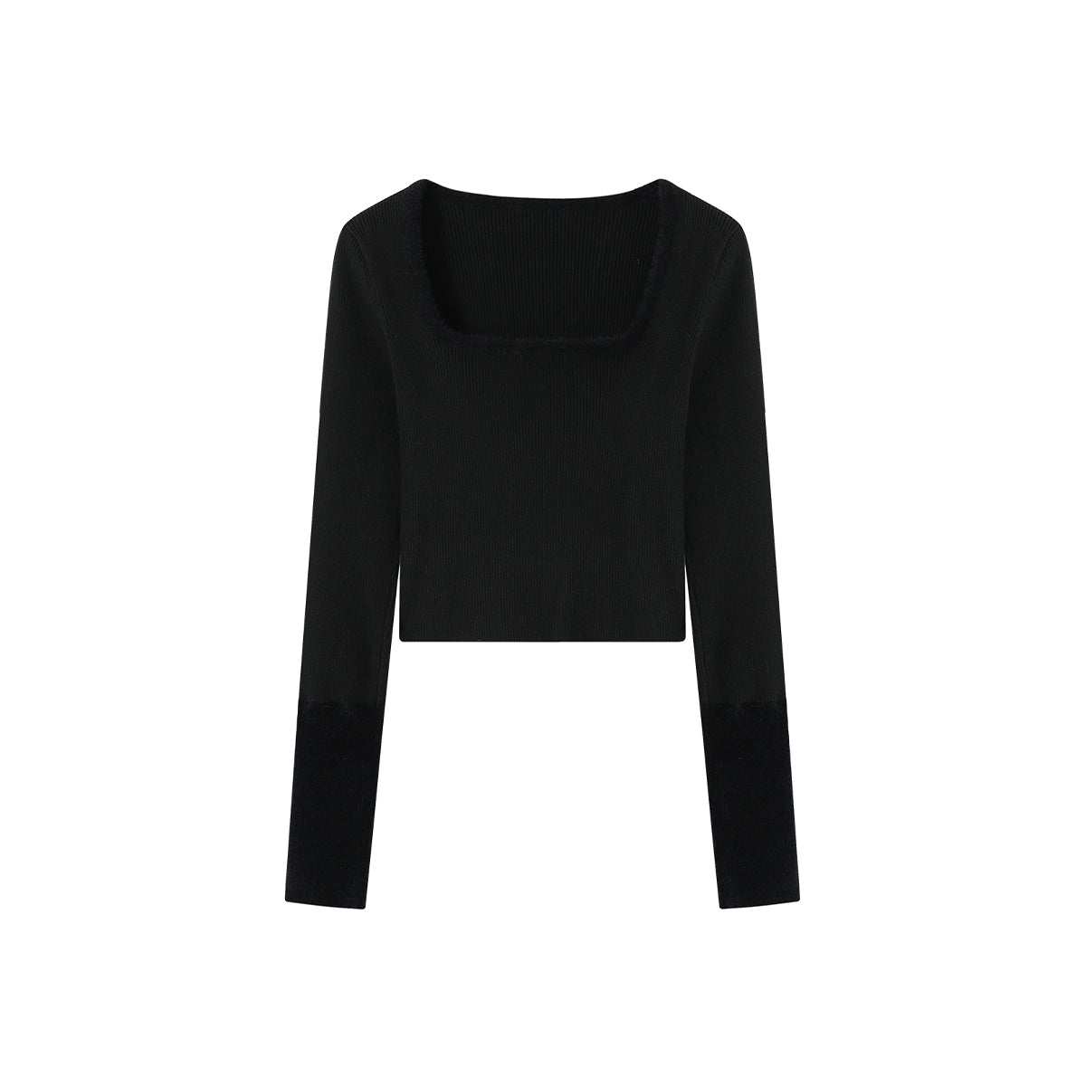 SomeSowe Square Neck Faux Mink Knit Top Black