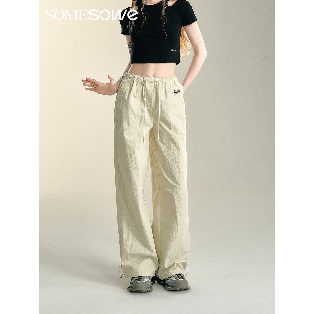 SomeSowe Cool Drawstring Cargo Pants Cream