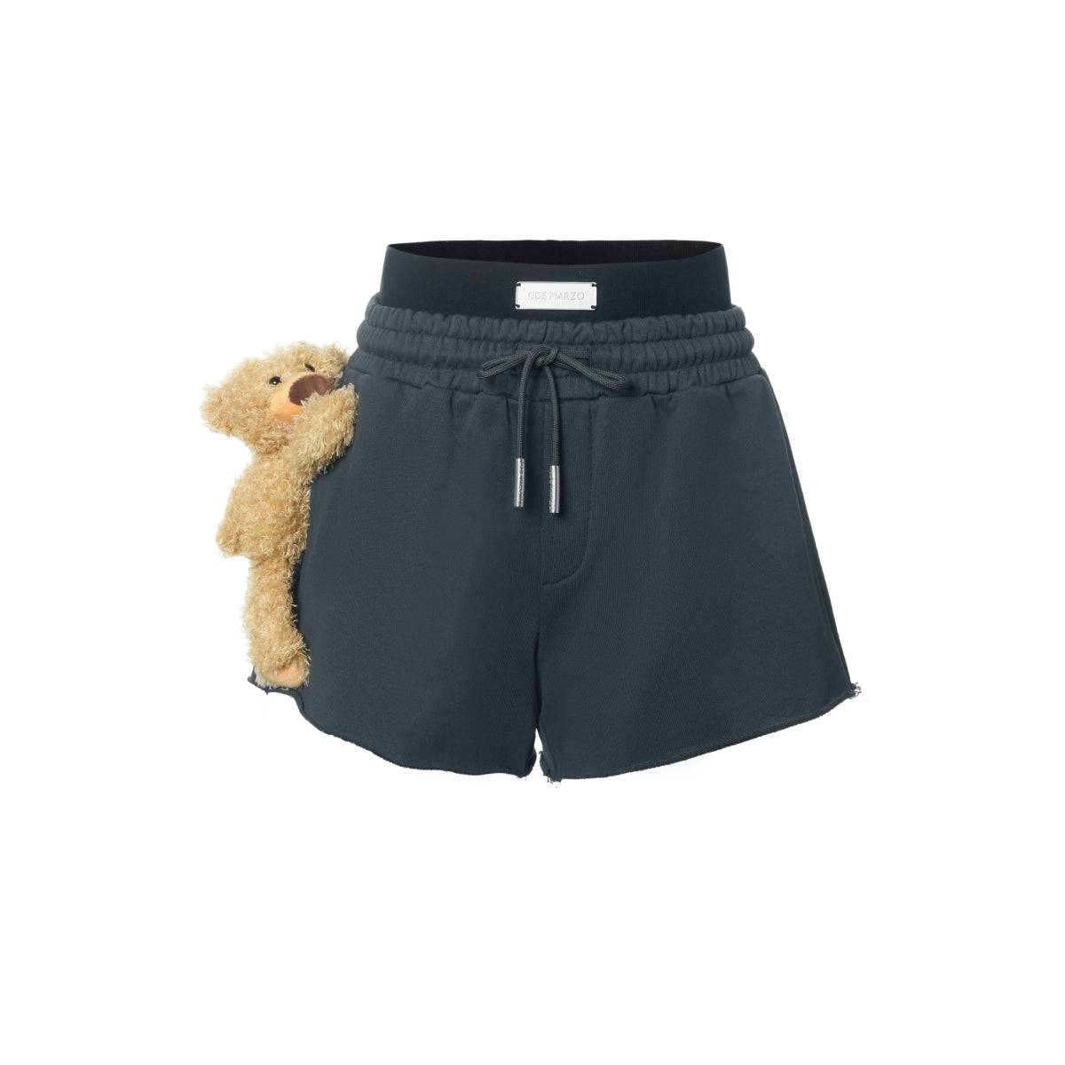 13De Marzo Double Waist Plush Bear Sweat Shorts Black