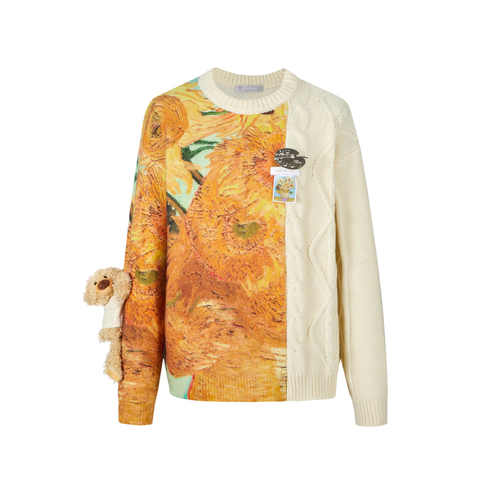 13De Marzo Van Gogh Masterpiece Jacquard Knit Sweater Beige