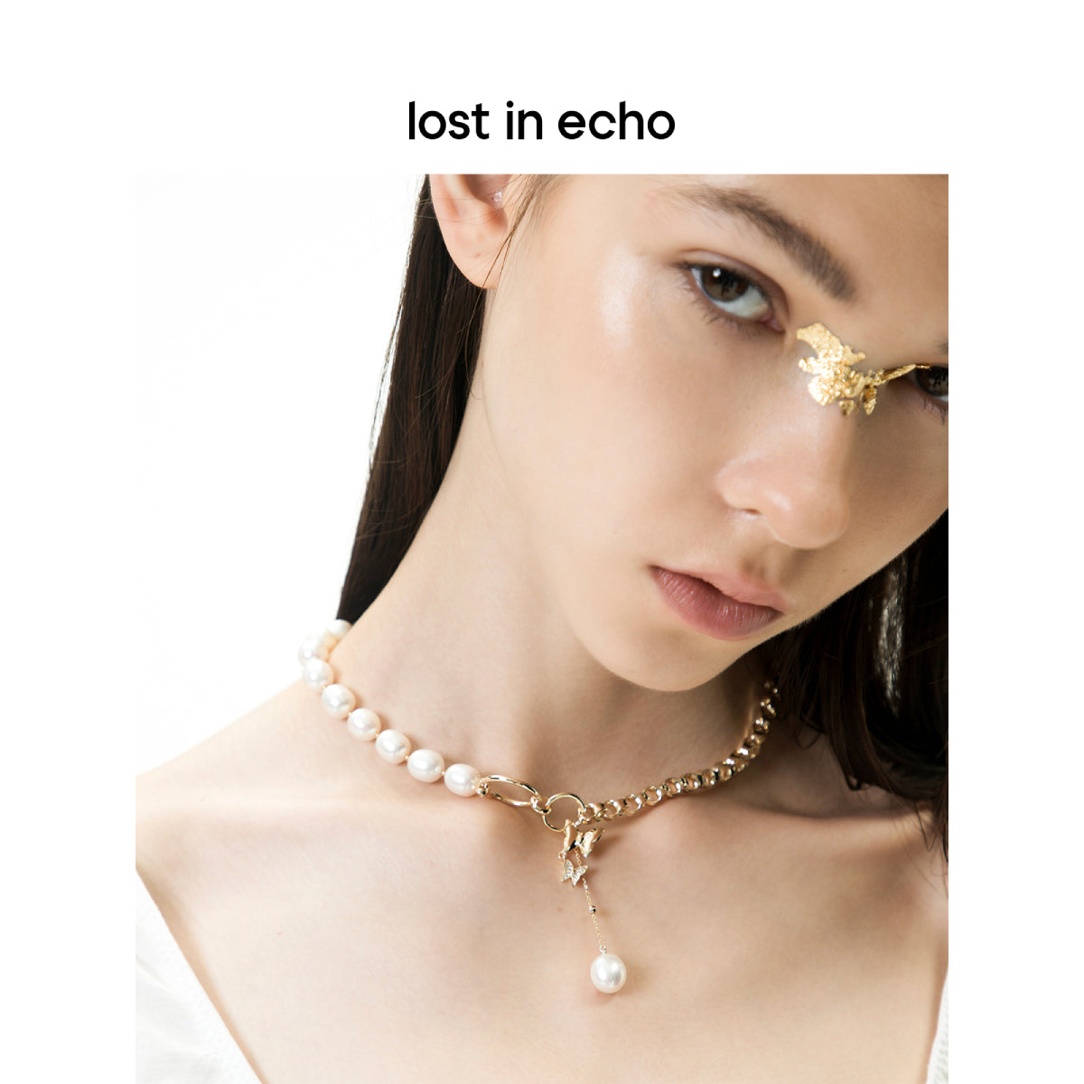 Lost In Echo Stitching Pearl Zircon Necklace