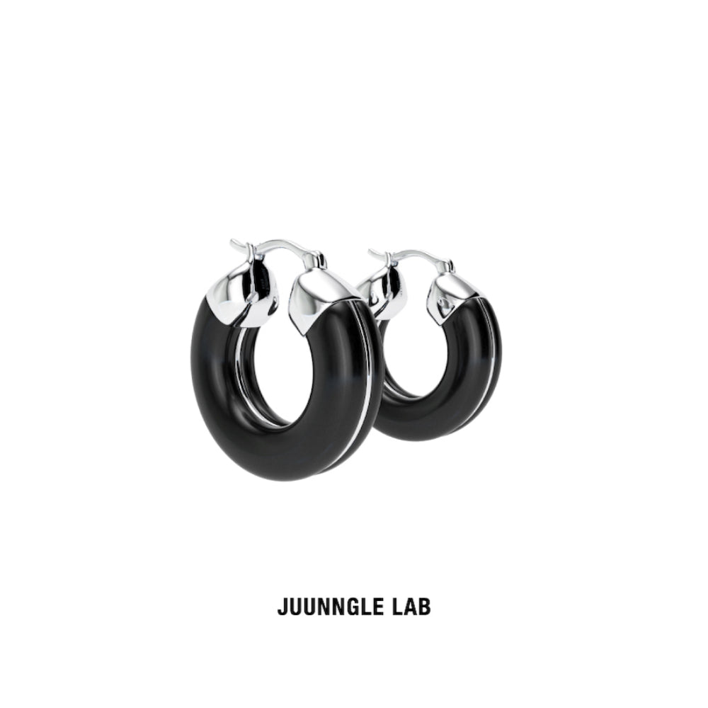 Juunngle Lab Silver Needle Earrings Black Onyx