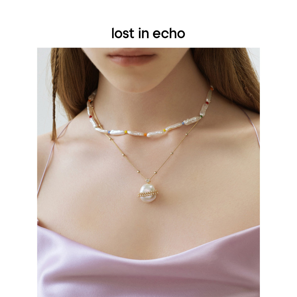 Lost In Echo Bead Chain Colored Baroque Pearl Necklace