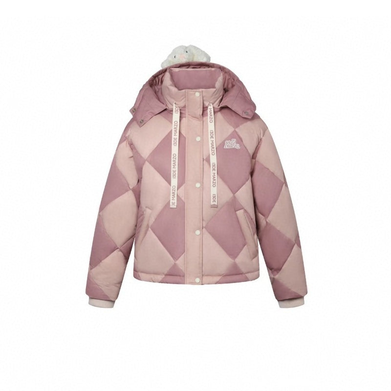 13De Marzo Diamond Plaid Down Jacket Pink