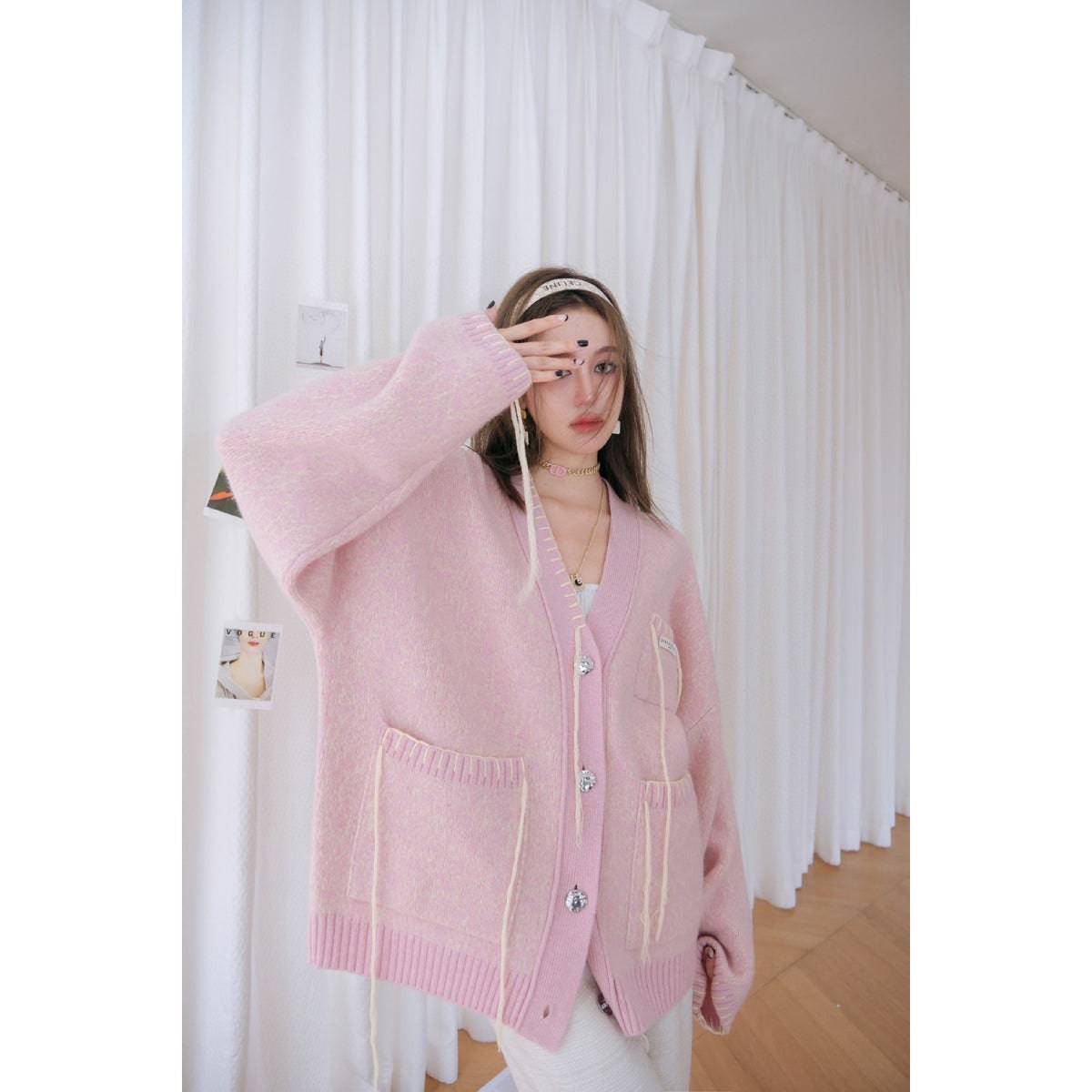 Diana Vevina Drawstring Totem Cardigan Pink