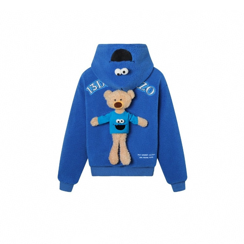 13De Marzo Cookie Monster Bear Fleece Hoodie Blue