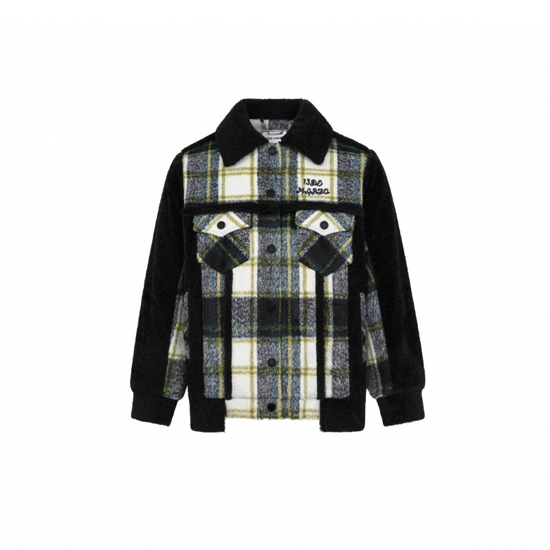 13De Marzo Bear Plaid Padded Fleece Coat