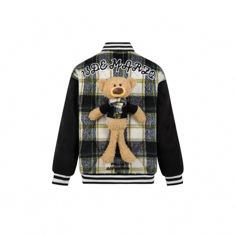 13De Marzo Bear Plaid Scuffing Jacket Black