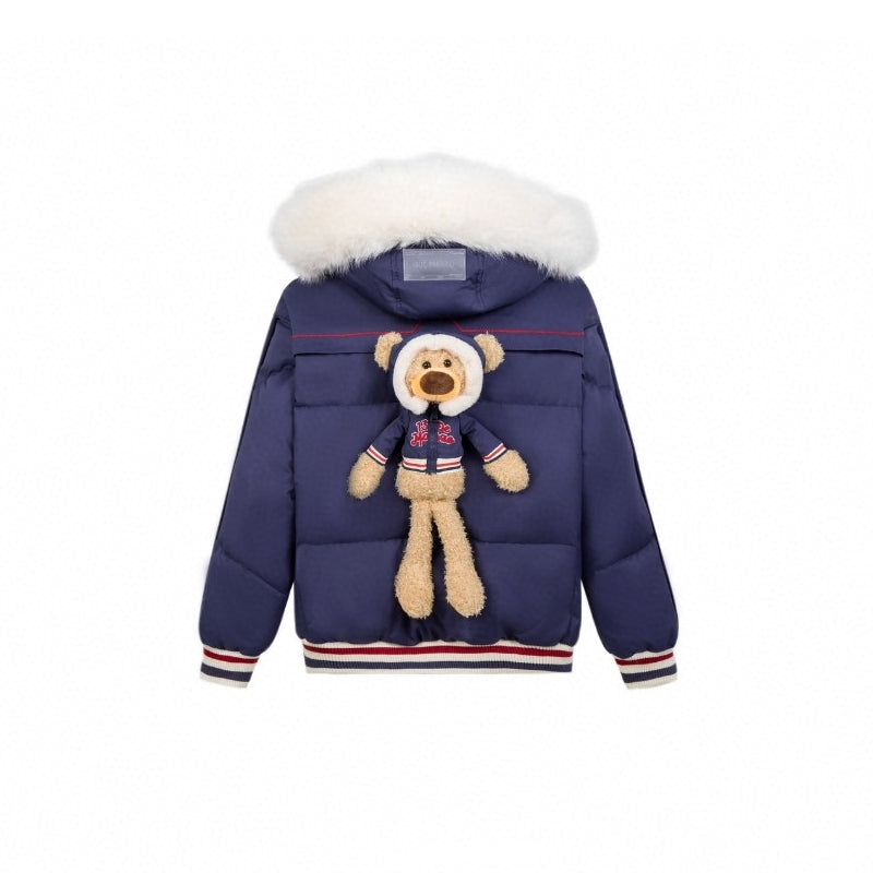 13 De Marzo Plush Bear Hooded Down Jacket Navy