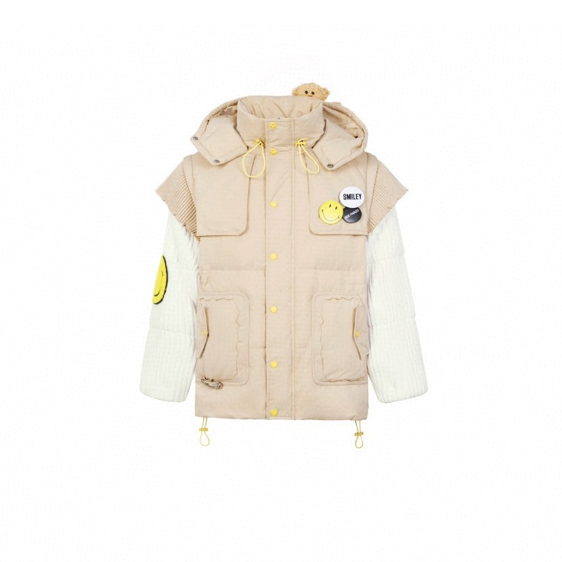 13 De Marzo Smiley Pin Bear Down Jacket Khaki