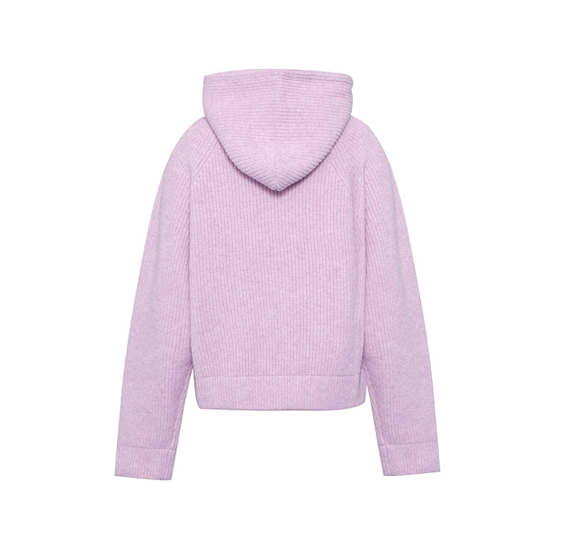 Concise-White Knitted Logo Hoodie Purple