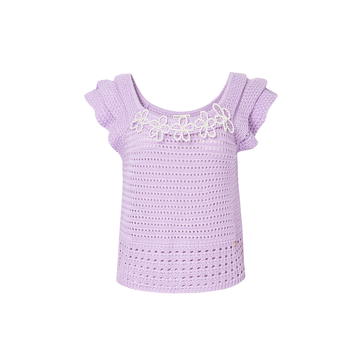 Diana Vevina Beaded Flower Hollow Knit Top Purple