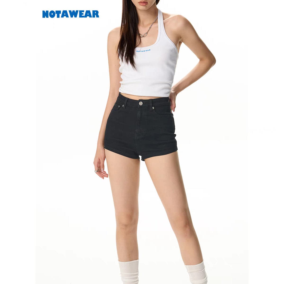 NotAwear High Waist Elastic Denim Short