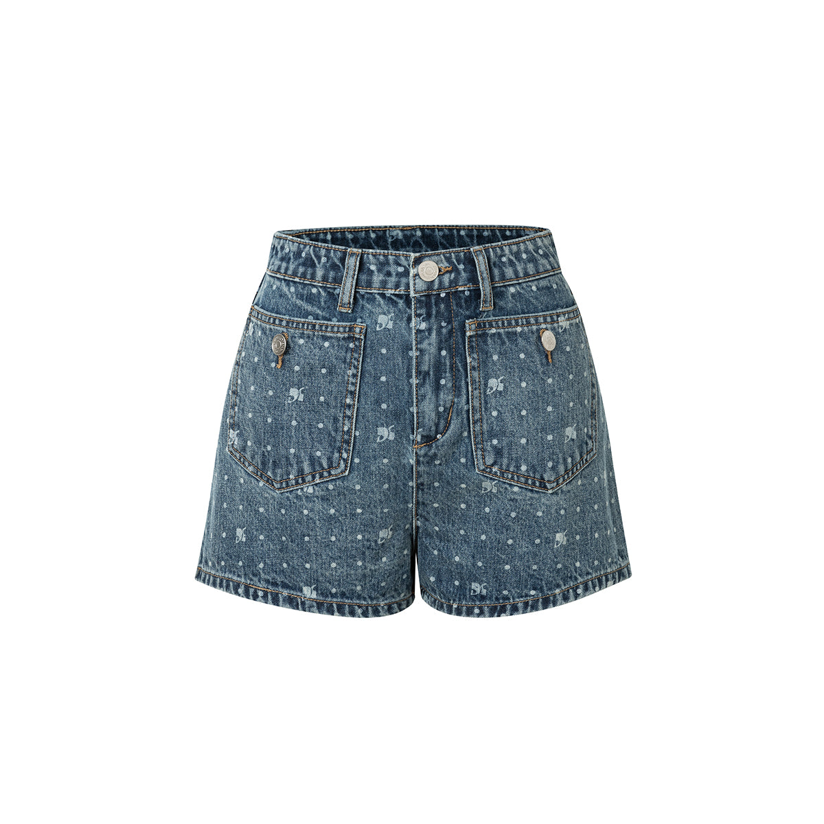 Diana Vevina Printed Denim Shorts Blue