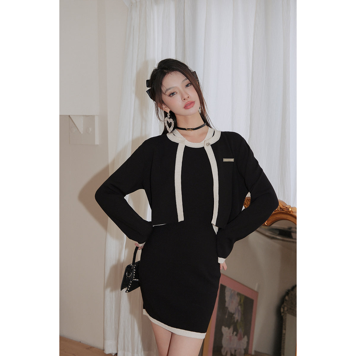 Diana Vevina Colour Block Knit Jacket Black