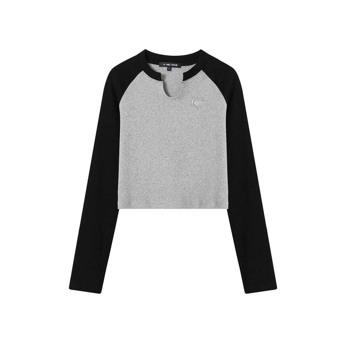 SomeSowe Color Contrast Raglan U-Neck Top Black