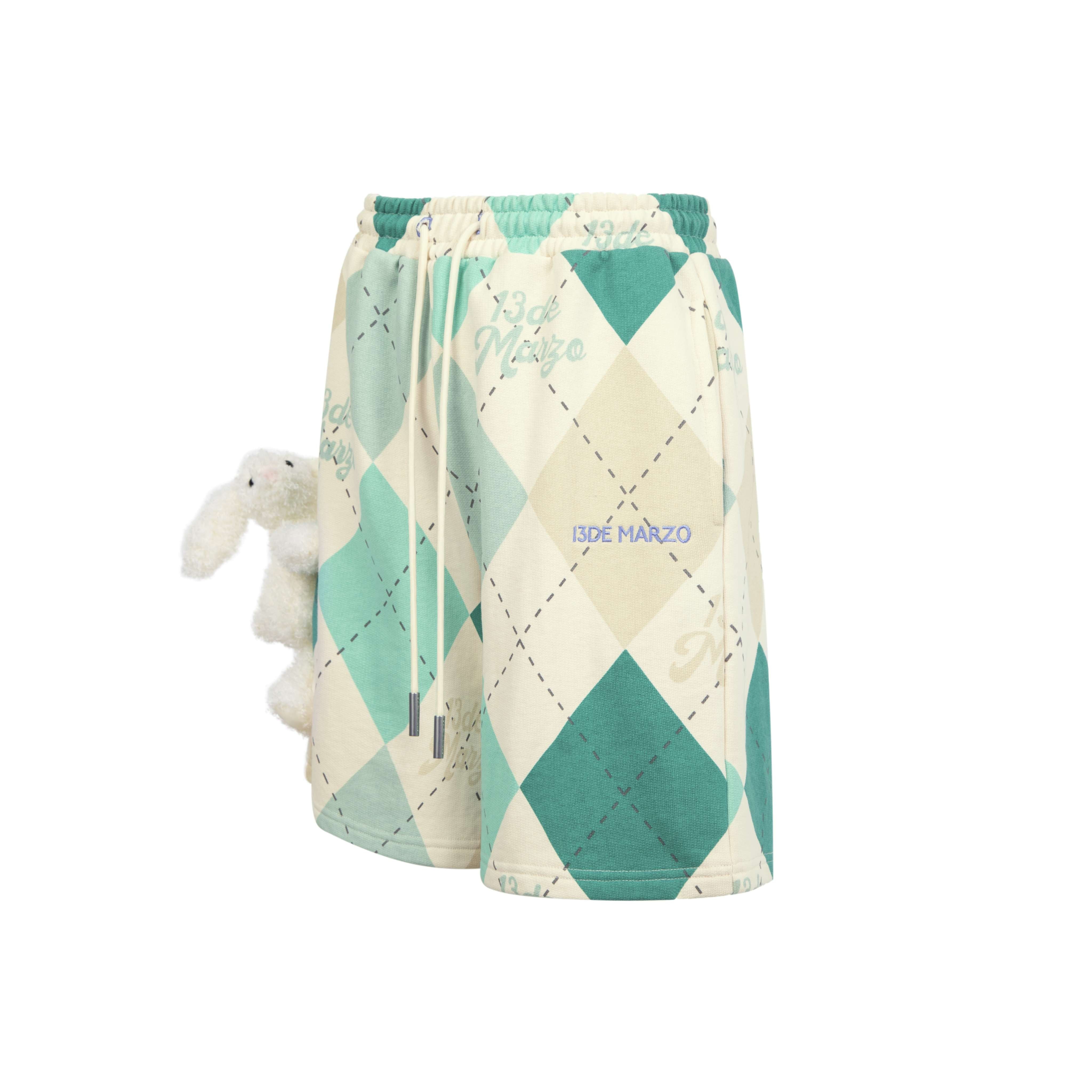 13De Marzo Plush Bunny Vintage Diamond Pattern Shorts