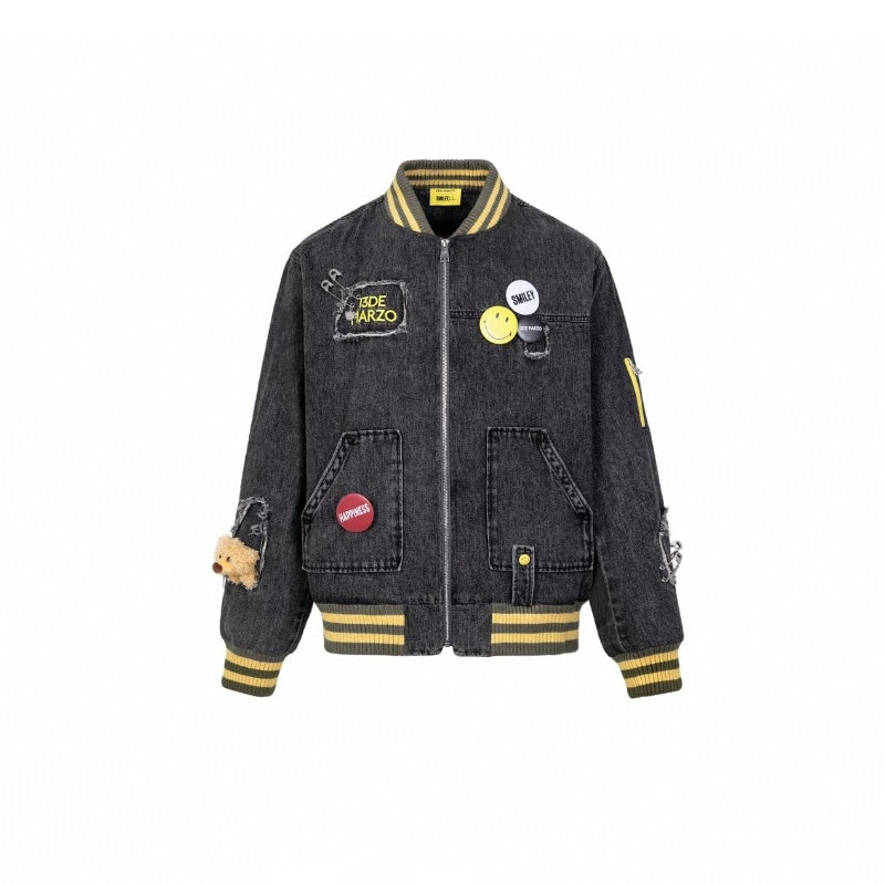 13 De Marzo X Smiley Broken Pin Denim Jacket Black