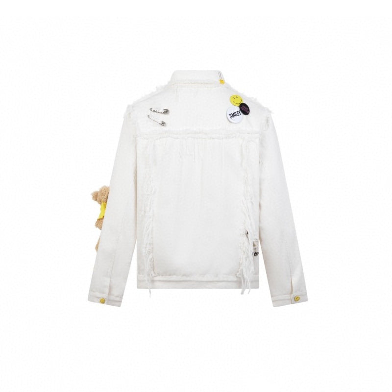 13 De Marzo X Smiley Broken Suture Denim Jacket White