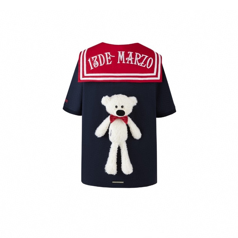 13De Marzo Plush Bear Sailor Collar Tee Navy