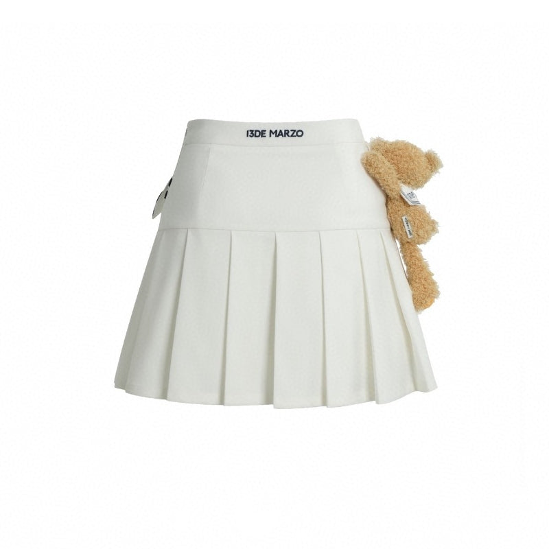 13De Marzo Plush Bear Sailor Pleated Skirt White