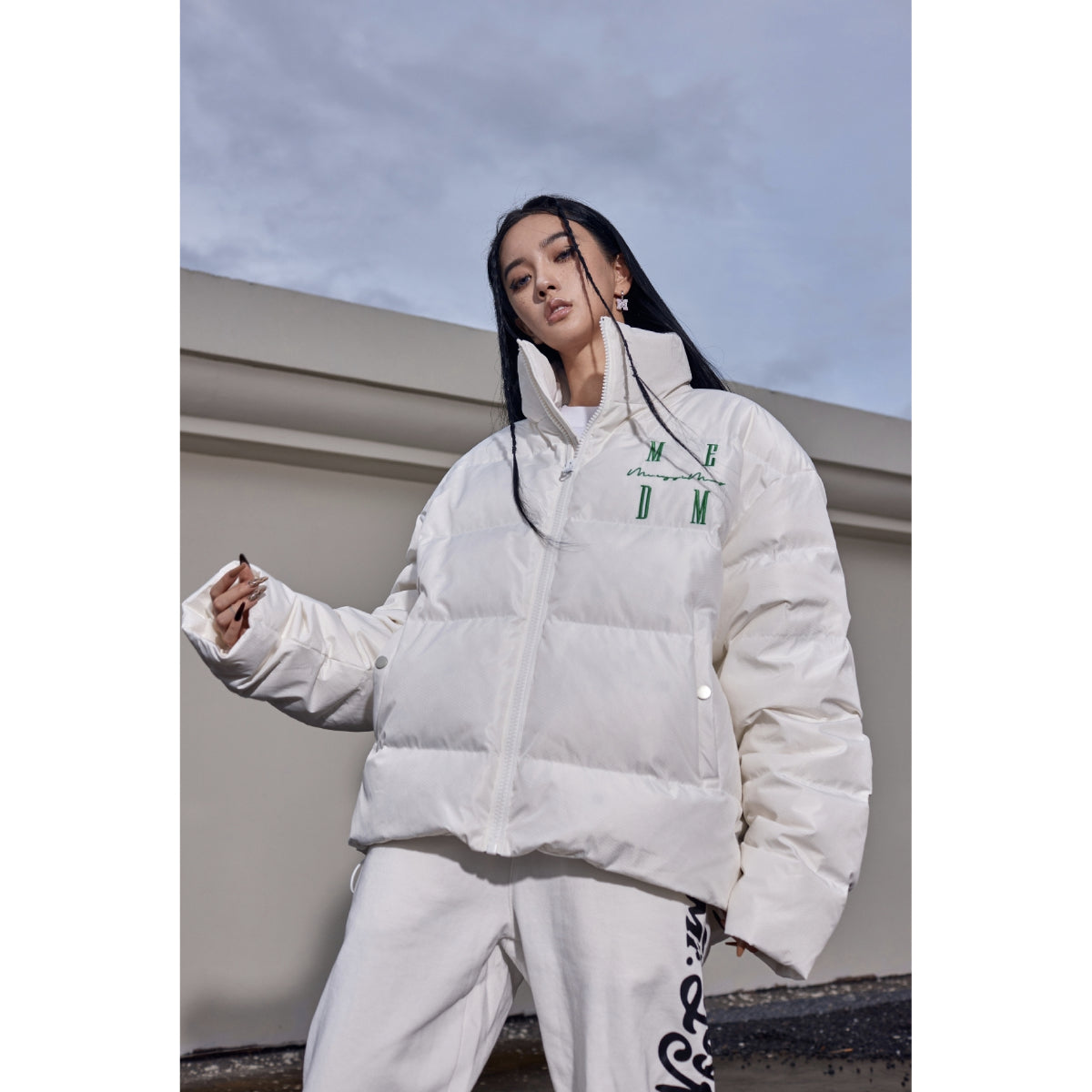 MEDM Embroidery Logo Down Jacket White