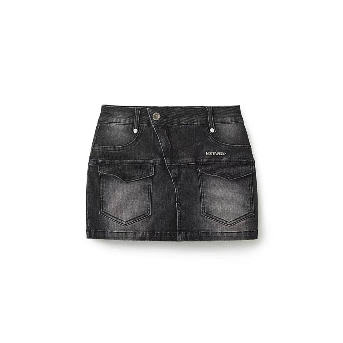 NotAwear Vintage Wash Denim Skirt Shorts Black